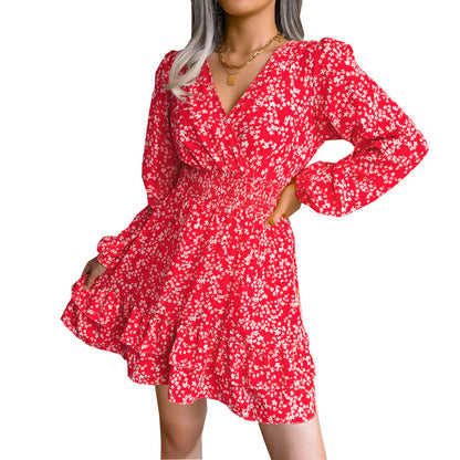 Robe floral romantique pour femme avec décolleté en V et détails en volants Chic und Stil