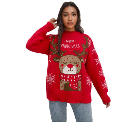 Pull de Noël pour femmes avec un motif de renne mignon et des flocons de neige hivernaux Chic und Stil