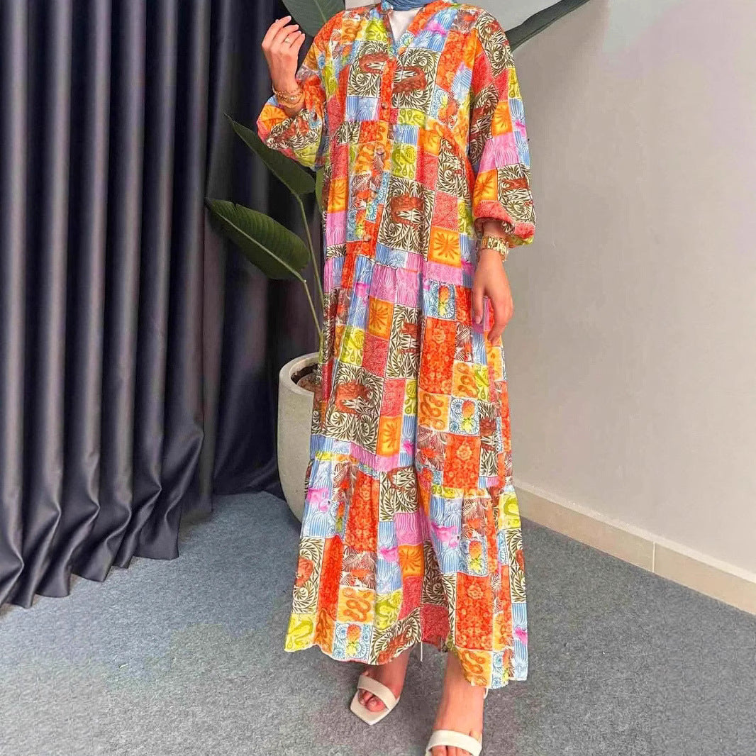 Robe maxi pour femmes dans le style boho avec un design en patchwork coloré et des manches larges Chic und Stil