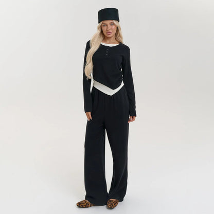 Dames Ensemble Élégant à Manches Longues avec Pantalons Amples Confortables Chic und Stil