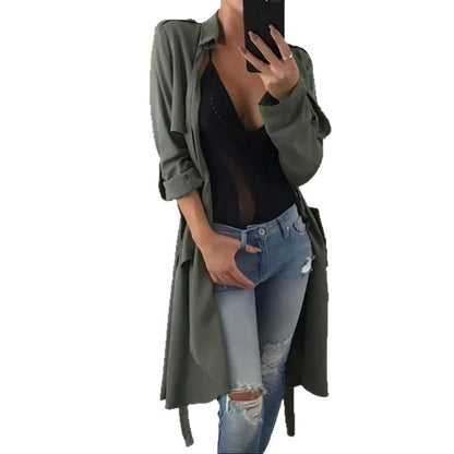 Dames élégant cardigan enveloppant en tissu doux avec coupe longue et poches pratiques Chic und Stil