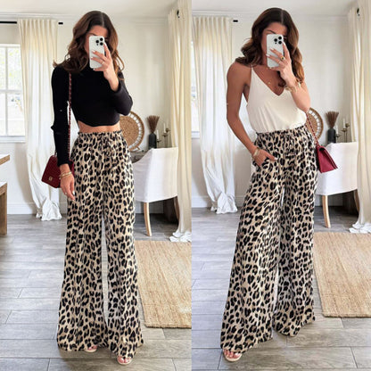 Women Wide Leg Leopard Print Pants Chic and Style