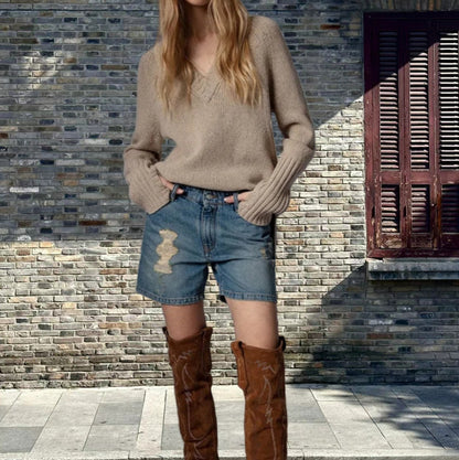 Pull à tricoter décontracté pour femmes avec col rond et matériau doux Chic und Stil