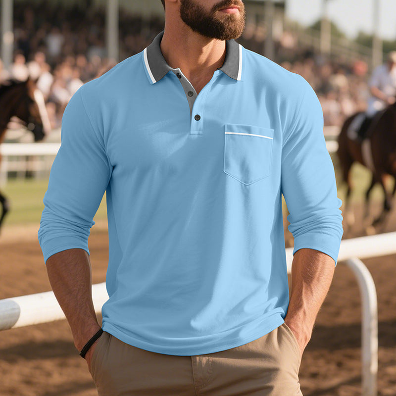 Chemise Polo à manches longues pour hommes en tissu respirant avec col moderne Chic und Stil