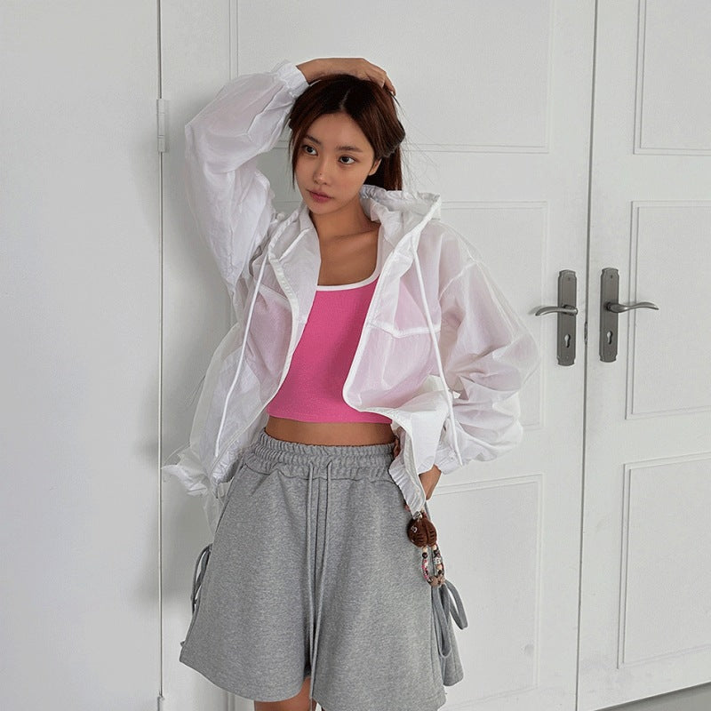 Veste coupe-vent légère pour femme avec capuche et poche kangourou Chic & Stil