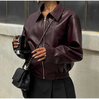 Biker leather jacket for women with elastic waist Chic and Style