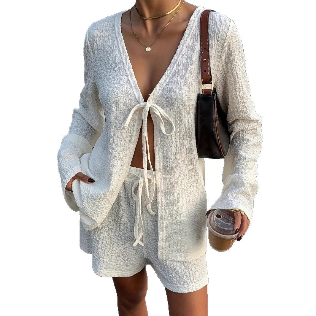 Dames Coupe Détendue Lin Vêtement de Survêtement Set Chic und Stil