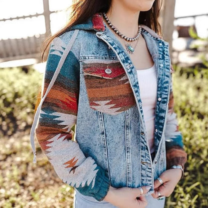 Veste en denim pour dames au style boho décontracté avec capuche Chic und Stil