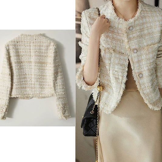 Veste en tweed bouclé pour femmes avec des détails de boutons chics Chic und Stil