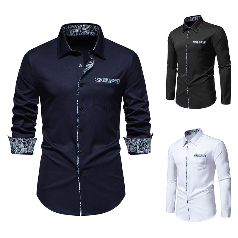 Chemise à manches longues pour hommes avec motif paisley à la mode sur le col et les poignets Chic und Stil