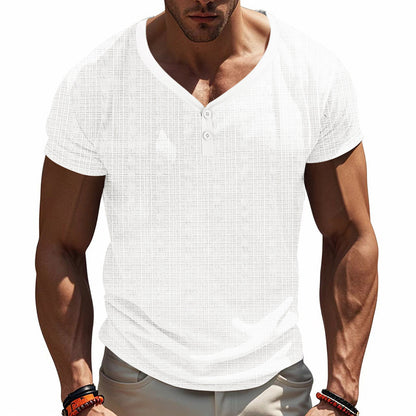 T-shirt Henley à manches courtes pour hommes avec design de structure géométrique et décolleté en V tendance Chic und Stil