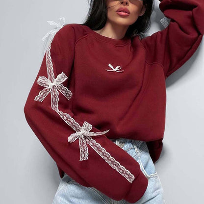 Dames élégant sweat-shirt avec des ceintures de lien uniques Chic und Stil