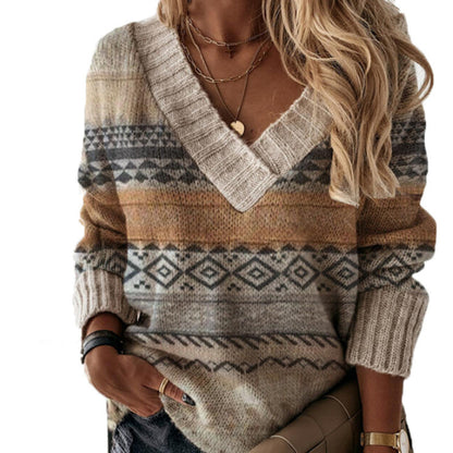 Pull en tricot pour femmes avec un design graphique moderne et décolleté en V Chic und Stil