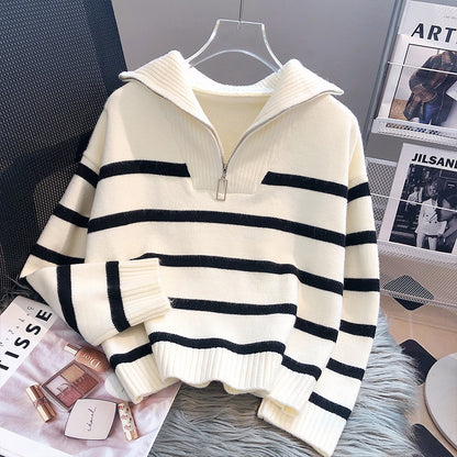 Pull décontracté pour femmes avec col haut et fermeture éclair décorative Chic und Stil