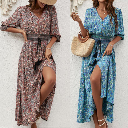 Robe maxi à boutons Bohemian longue Chic und Stil pour femmes