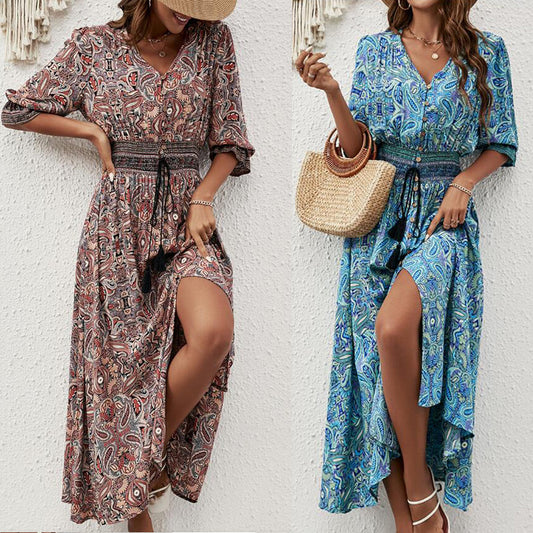 Robe maxi à boutons Bohemian longue Chic und Stil pour femmes