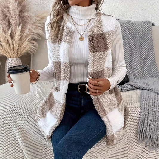 Dames Gilet Douillet à Motif À Carreaux Chic und Stil