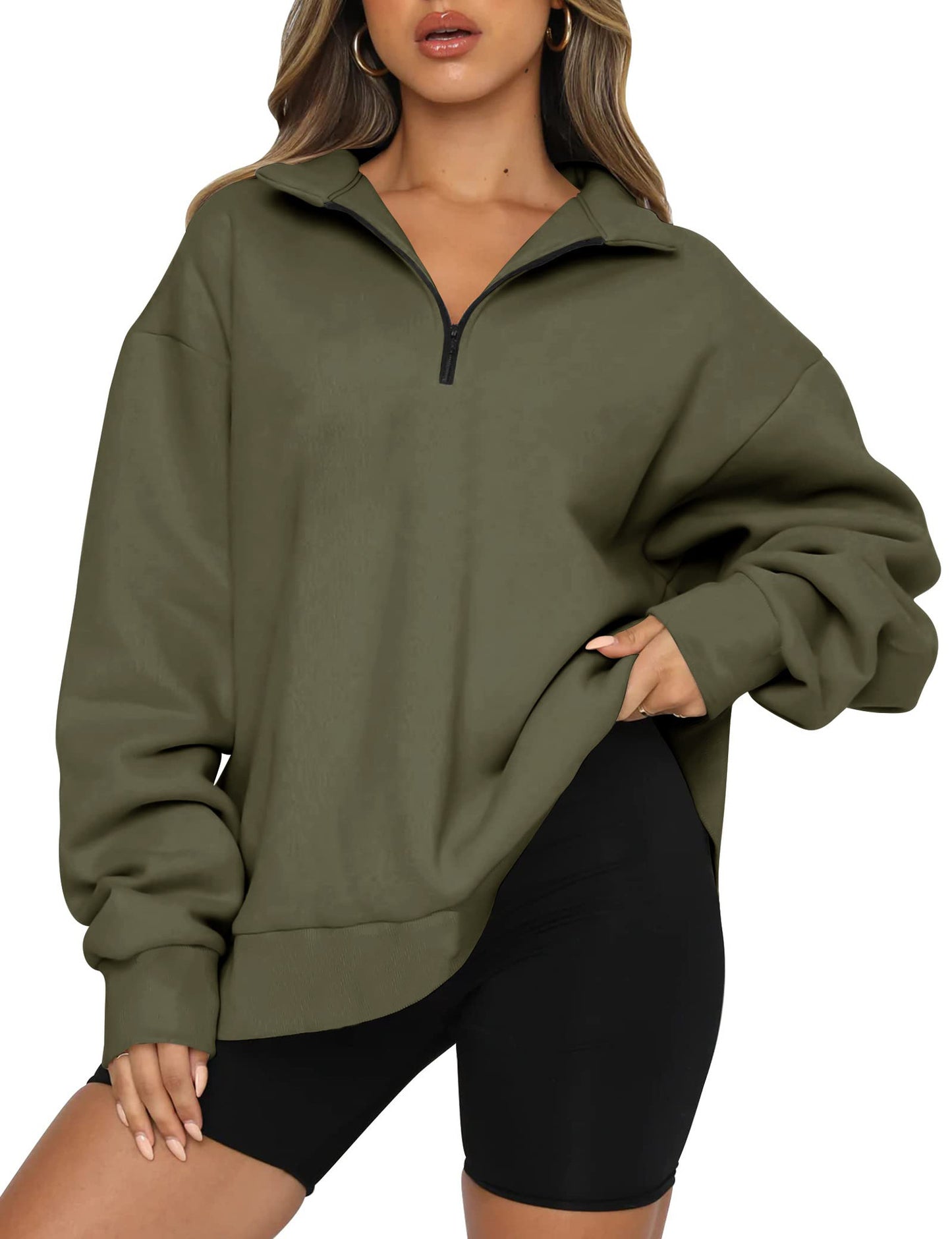 Pull décontracté pour femmes avec demi-zip et épaules tombantes Chic und Stil