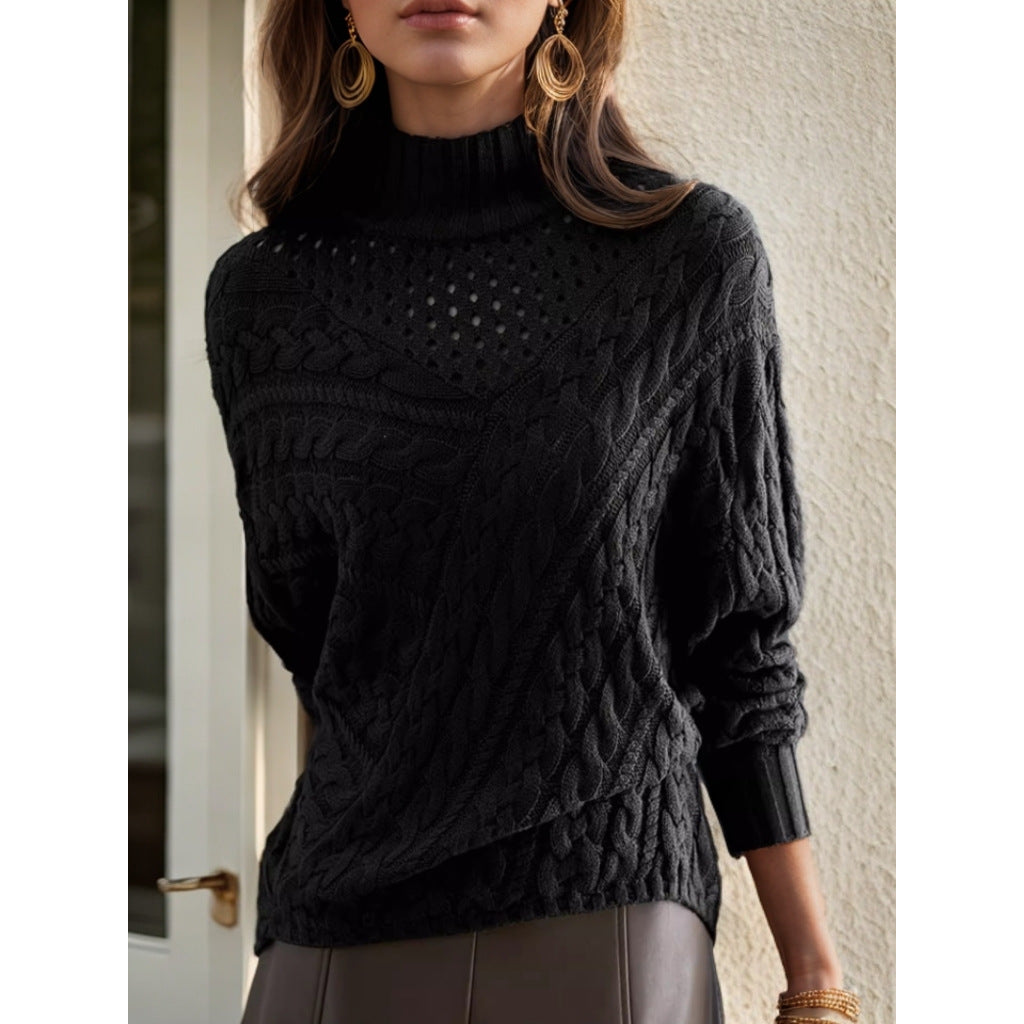 Pull en tricot pour femmes avec col haut et motif en cable détaillé Chic und Stil