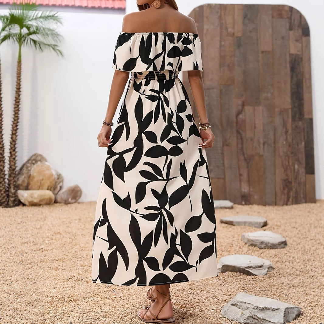 Robe maxi longue off-épaule pour dames avec motifs floraux et ceinture élastique Chic und Stil