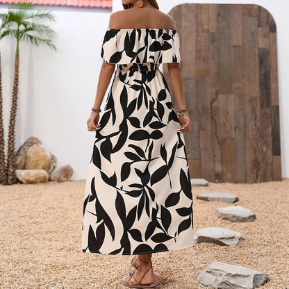 Robe maxi longue off-épaule pour dames avec motifs floraux et ceinture élastique Chic und Stil
