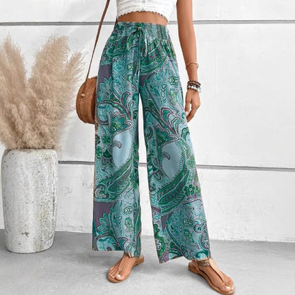 Wide Palazzo pants for women with paisley floral pattern and elastic waist Chic und Stil