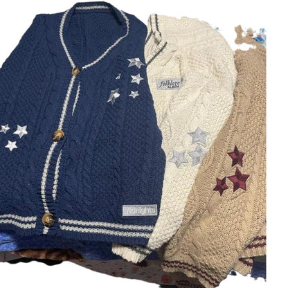 Dames grosse tricot cardigan avec détails en étoiles et boutons décoratifs Chic und Stil