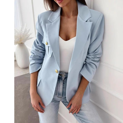 Dames Blazer à la mode avec poches brodées et élégante patte de boutonnage Chic und Stil