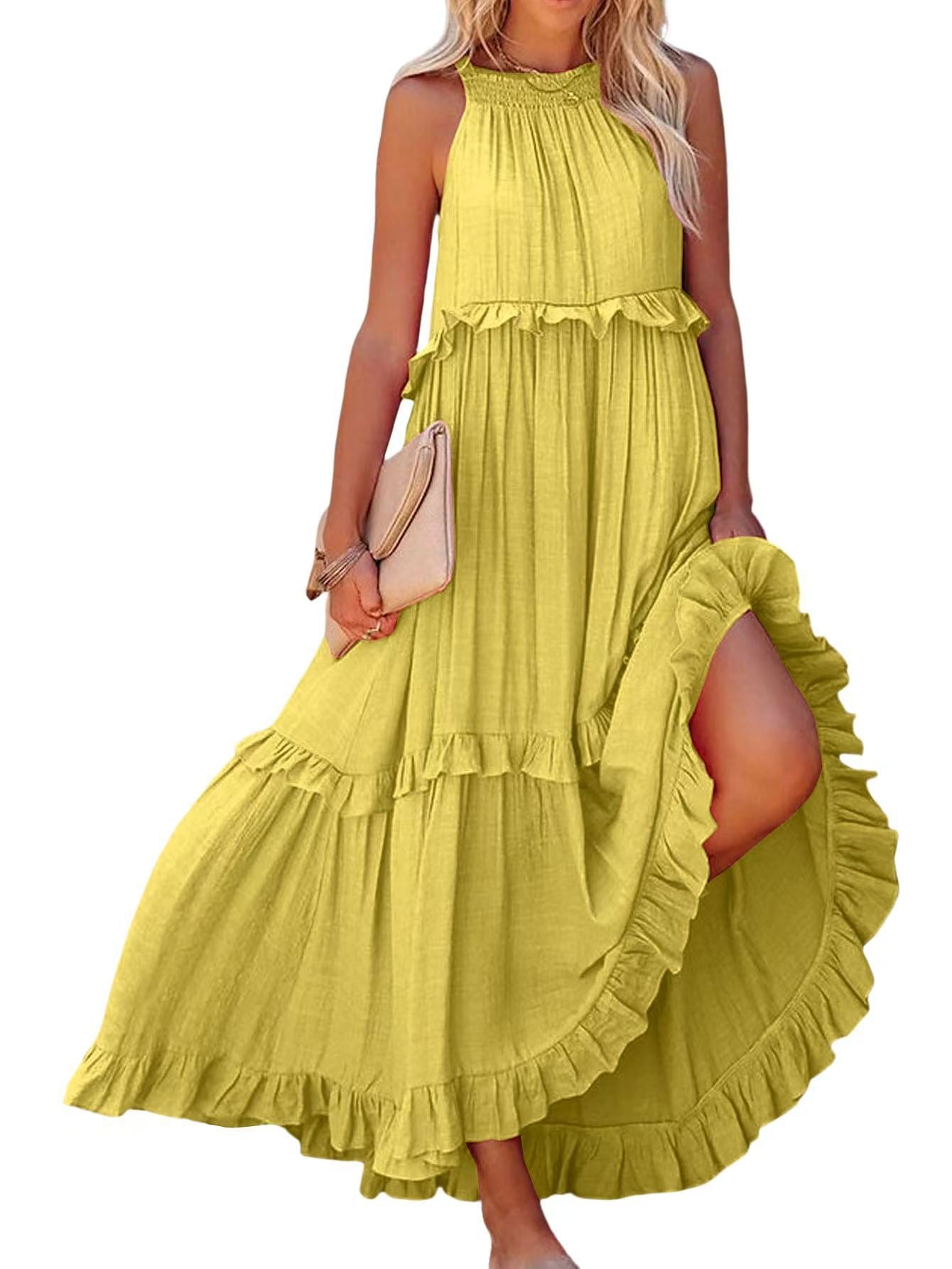 Robe maxi femme avec détails volantés et silhouette aérienne Chic und Stil