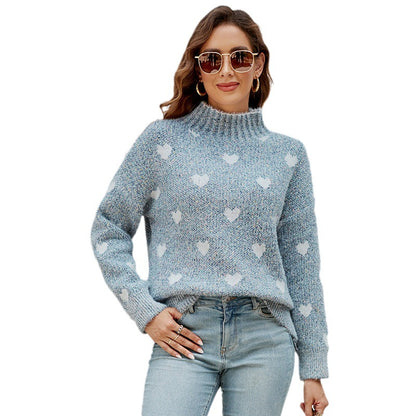 Pull en tricot tendance pour femmes avec motif cœur et col haut Chic und Stil