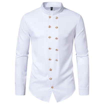Chemise élégante pour homme avec col montant moderne et boutons dorés Chic und Stil