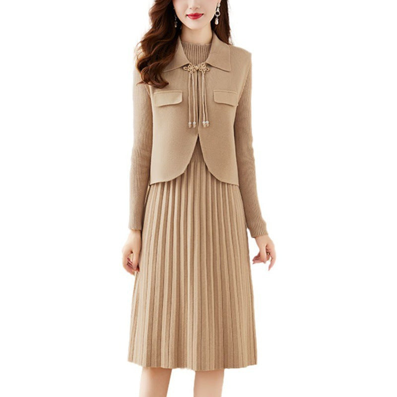 Robe en tricot pour dames avec design de blazer combiné et fine structure côtelée Chic und Stil