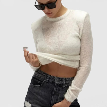 Pull en tricot transparent pour femmes avec décolleté en V Chic und Stil