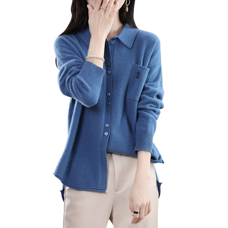 Cardigan à manches longues pour femmes avec col élégant et patte de boutonnage pratique Chic & Stil