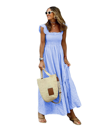 Robe maxi à carreaux pour femmes avec ourlets en volants Chic und Stil
