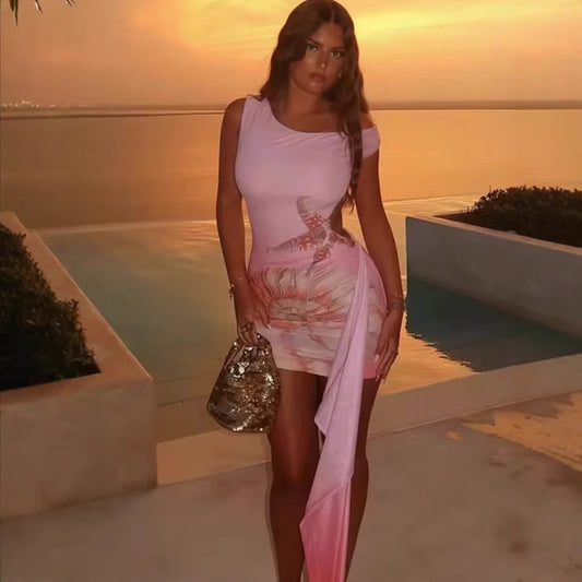 Robe de plage sans manches pour femmes avec des motifs maritimes et un ourlet asymétrique Chic und Stil