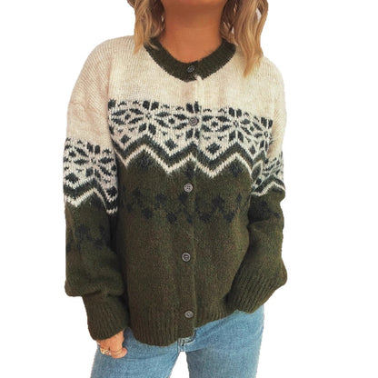 Dames pull-over en tricot doux avec un grand motif et un excellent finition Chic und Stil