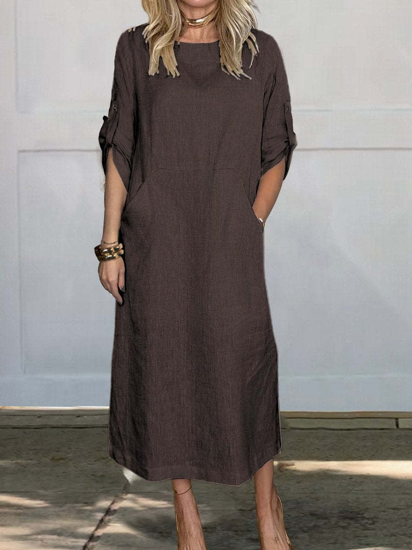 Robe longue décontractée à manches longues pour femmes avec poches pratiques et manches à rouleau Chic und Stil