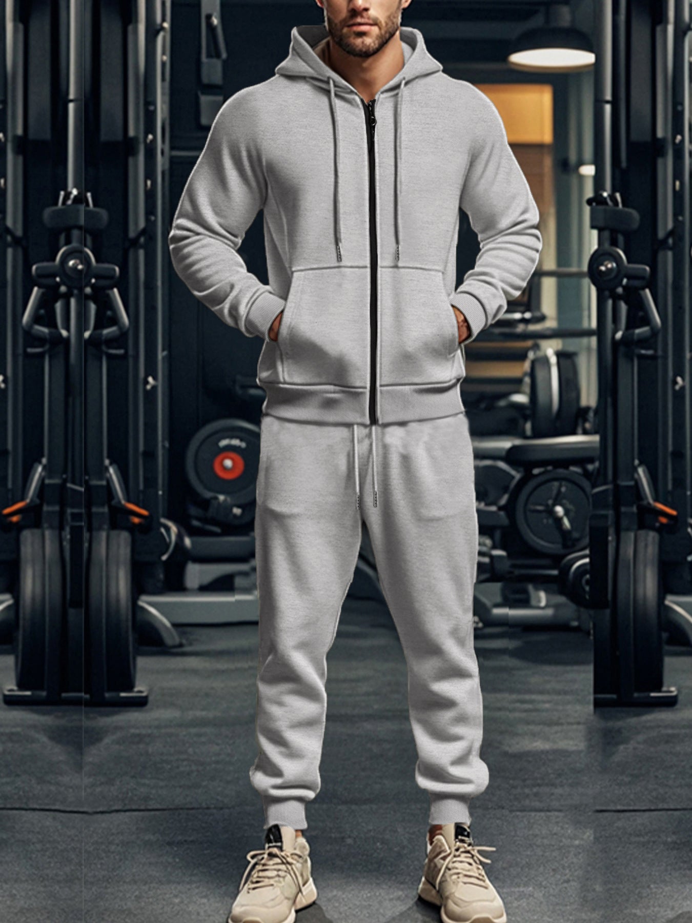 Men's sporty hoodie and jogger pants set with full zip and elastic waist Chic and Style