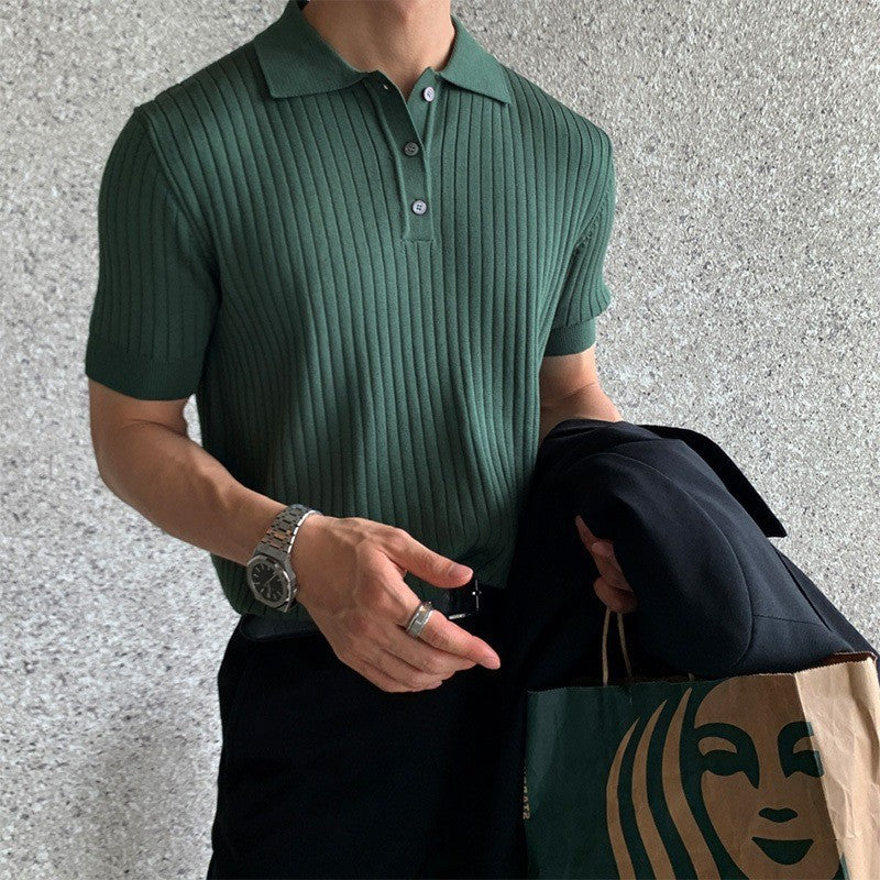 Chemise polo en coton pour hommes avec design à côtes texturé et élégant col Chic und Stil