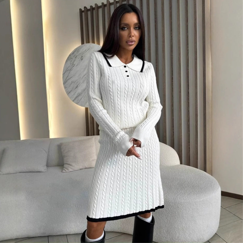 Robe en tricot pour femmes avec élégante patte de boutonnage et décolleté en V Chic und Stil