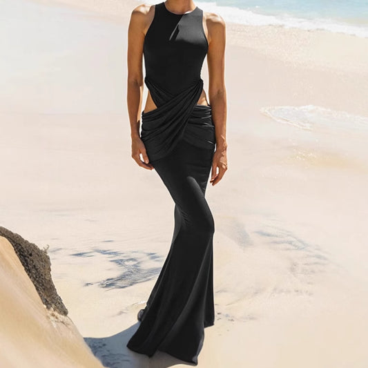 Dames Robe Maxi Élégante avec Détail de Drapé Subtil et Découpes Latérales Chic und Stil