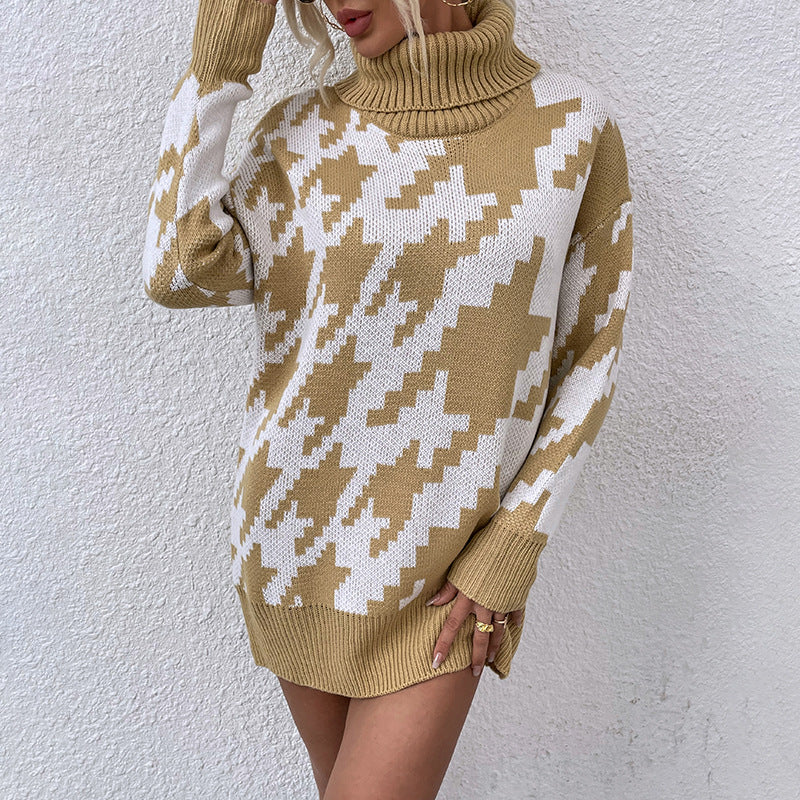 Pull oversize pour femmes avec col haut et motif moderne Chic und Stil