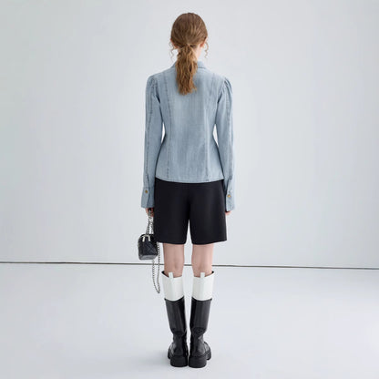 Blouse en jean élégante pour femmes avec fermeture en dentelle Chic und Stil