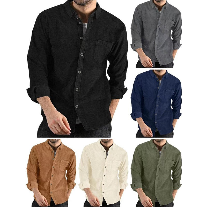 Chemise décontractée en corduroy pour hommes avec poche poitrine et col à la mode Chic und Stil