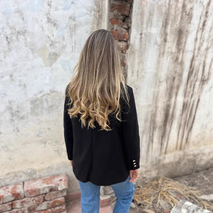 Dames Blazer élégant à double boutonnage avec tissu texturé et boutons dorés Chic und Stil