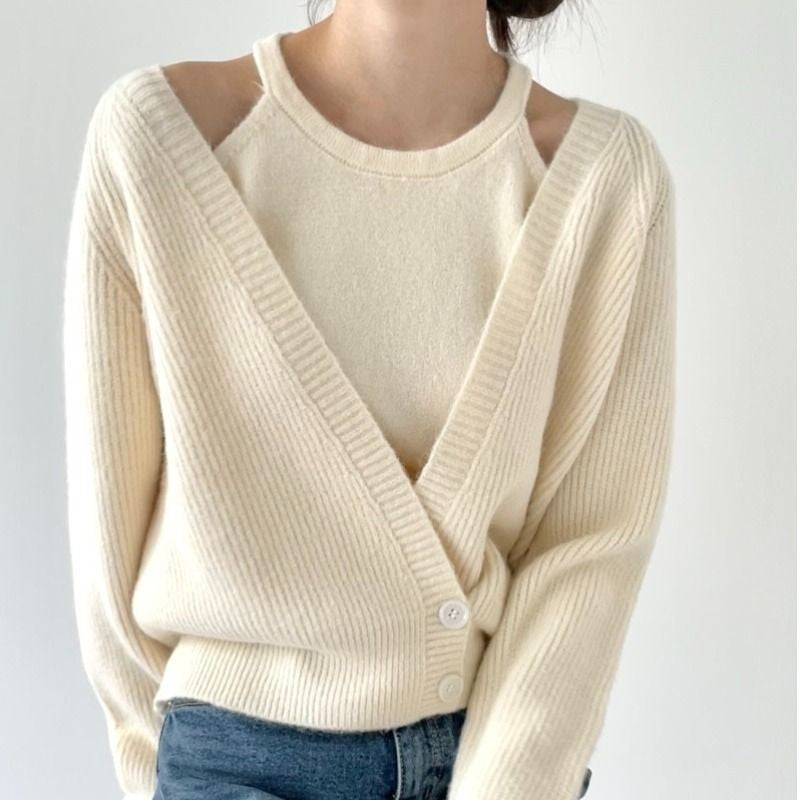 Pull décontracté pour femmes avec un décolleté en V profond et des détails de boutons Chic und Stil