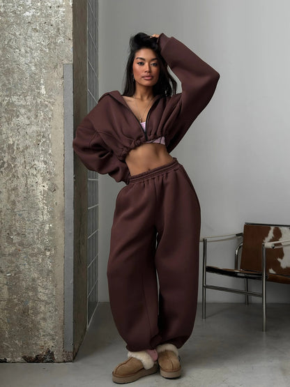 Chic and Style women's hoodie jacket and sweatpants set in crepe