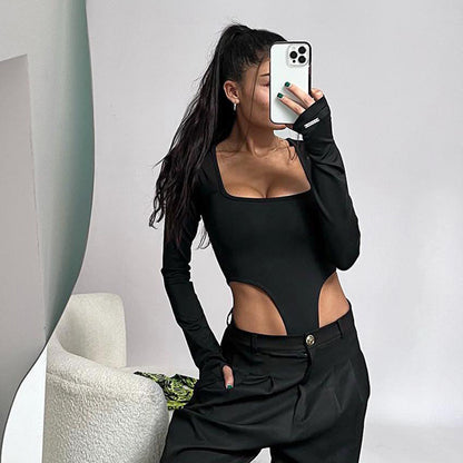 Body sculptant pour femme avec des détails découpés créatifs et des manches longues Chic und Stil