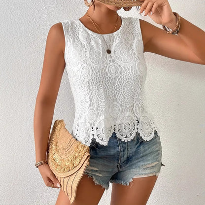 Dames crochet dentelle haut d'été Chic und Stil